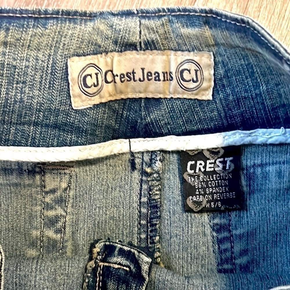 Y2K Crest Jeans,Crochet Panel Denim Mermaid Skirt Boho Western Stretch Size S - Picture 3 of 11